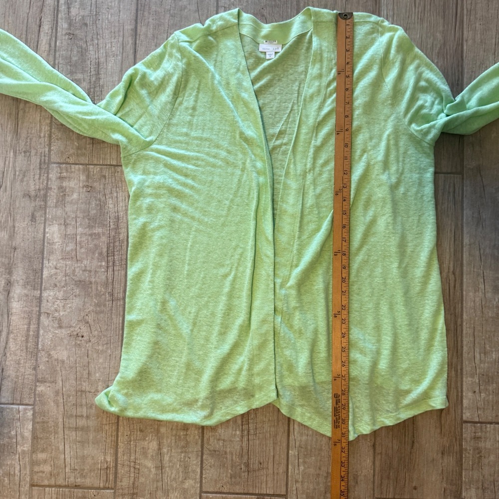 J. Jill Love Linen Cardigan XL Lime Green Open Front Asymmetrical Hem 100% Linen - Picture 4 of 8
